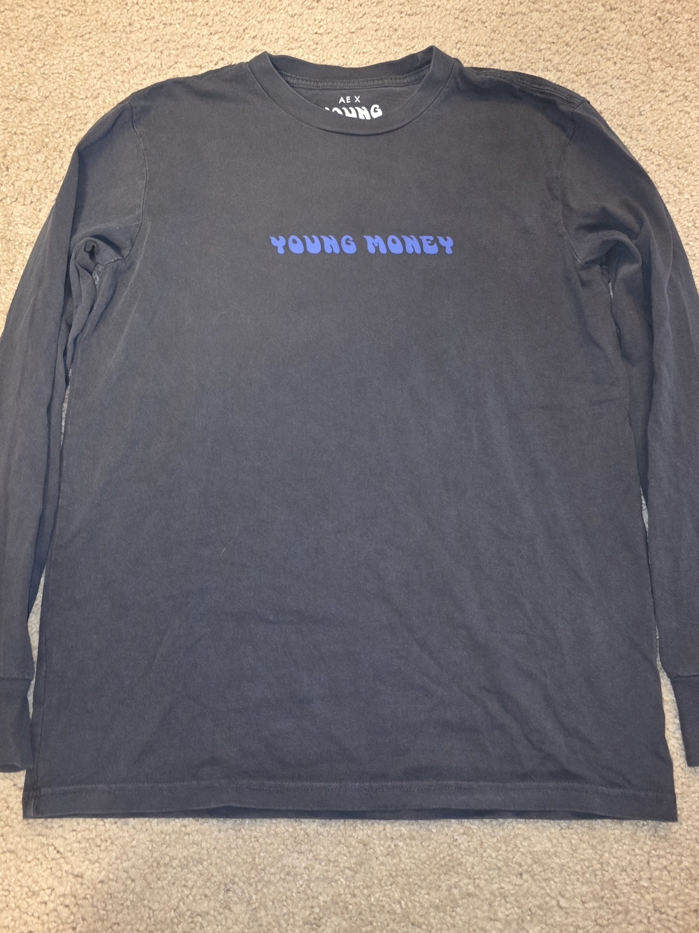 AE x Young Money Mens S Black Long Sleeve Crew Neck Standard Fit Graphic Tee